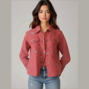Vintage Quacker Factory Jean Jacket Rhinestone Dragonflies